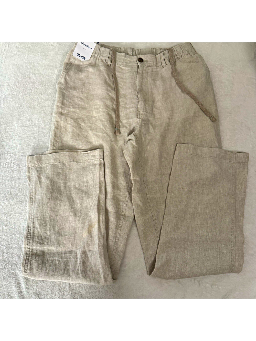 Caribbean Roundtree & Yorke Mens Linen Pants 36 Beige Straight Classic Fit NWT
